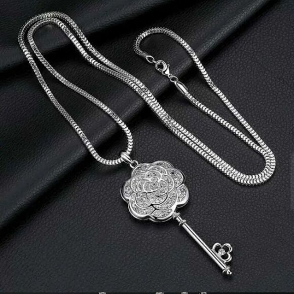 Silver Plated Key Pendant Necklace - Picture 5 of 5
